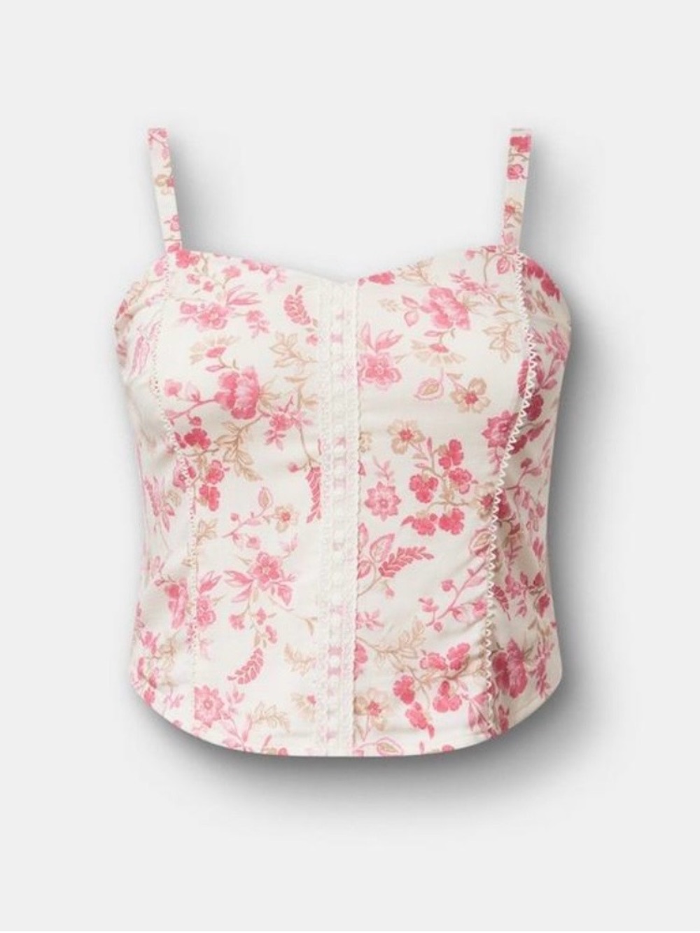 Torrid Corset Lace Trimmed Crop Top with Pink Floral Print - Size 2X - NWT!